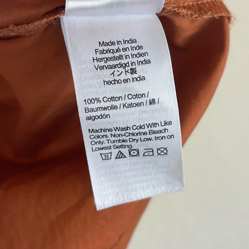 J. Crew Tie Sleeve Button Front Cotton Poplin Top Orange Size Medium